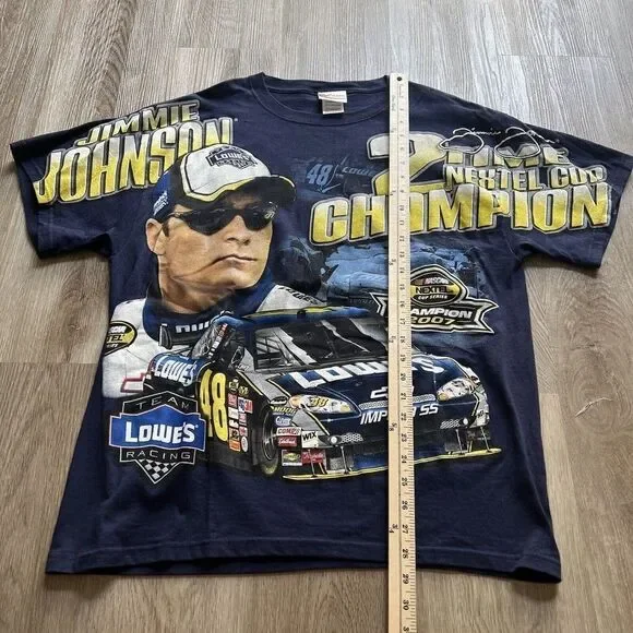 Jimmie Johnson Shirt Men Black 2007 Nextel Cup 2 Time Champion 2 Sided AOP Large